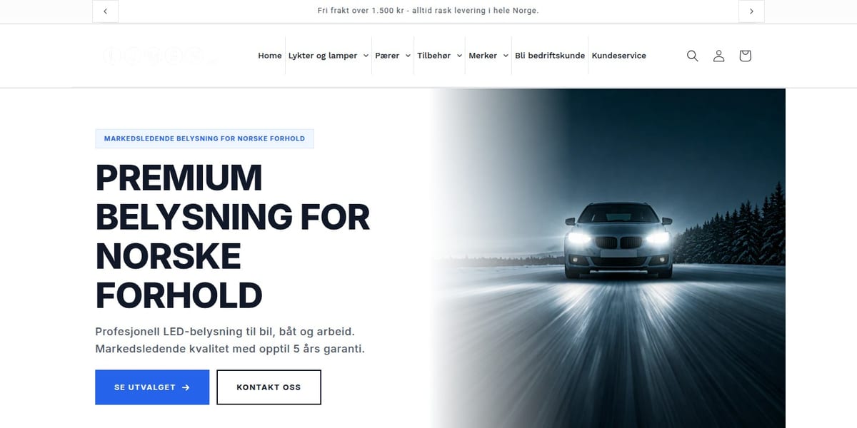 Skjermbilde av lumen.no — premium belysning for norske forhold