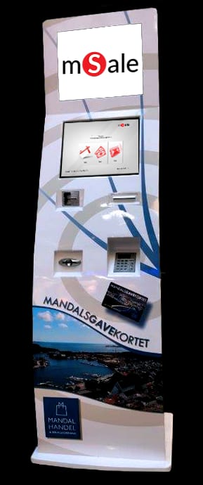 mSale gavekortautomat med Mandalsgavekortet-branding i et norsk kjøpesenter
