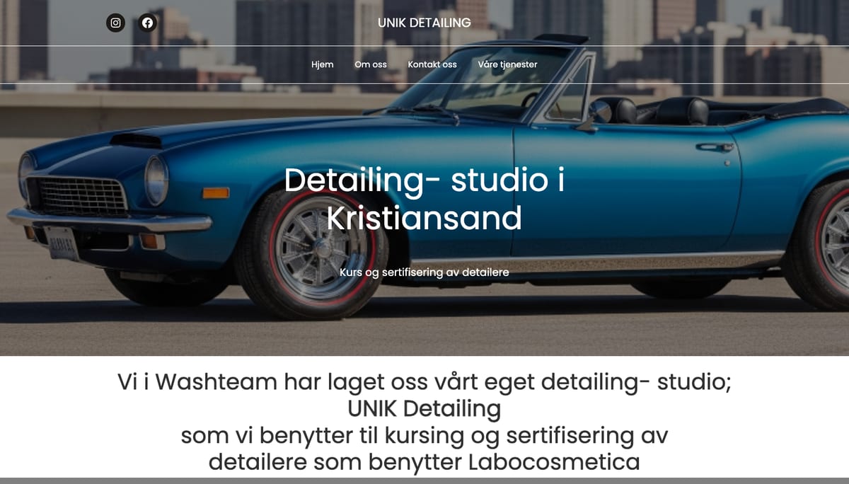 Screenshot of unikdetailing.no — detailing studio in Kristiansand
